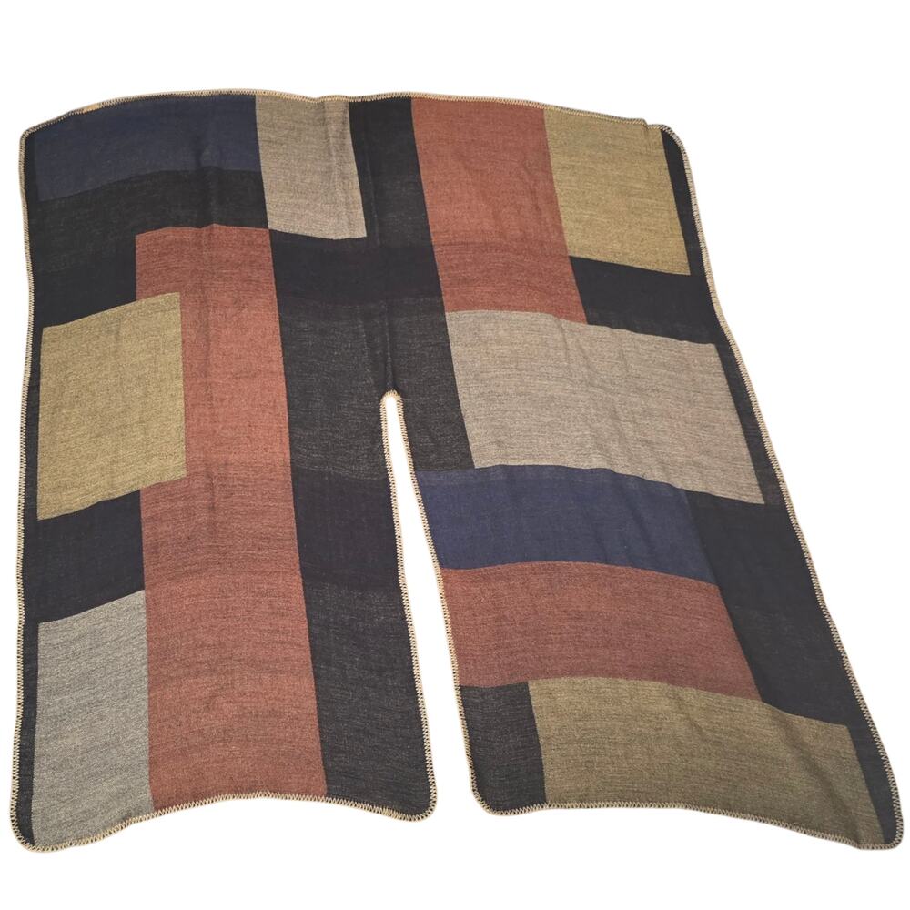 VTG 90s Wool Boho Patchwork Poncho Festival Blanket Shawl Wrap - Picture 7 of 11